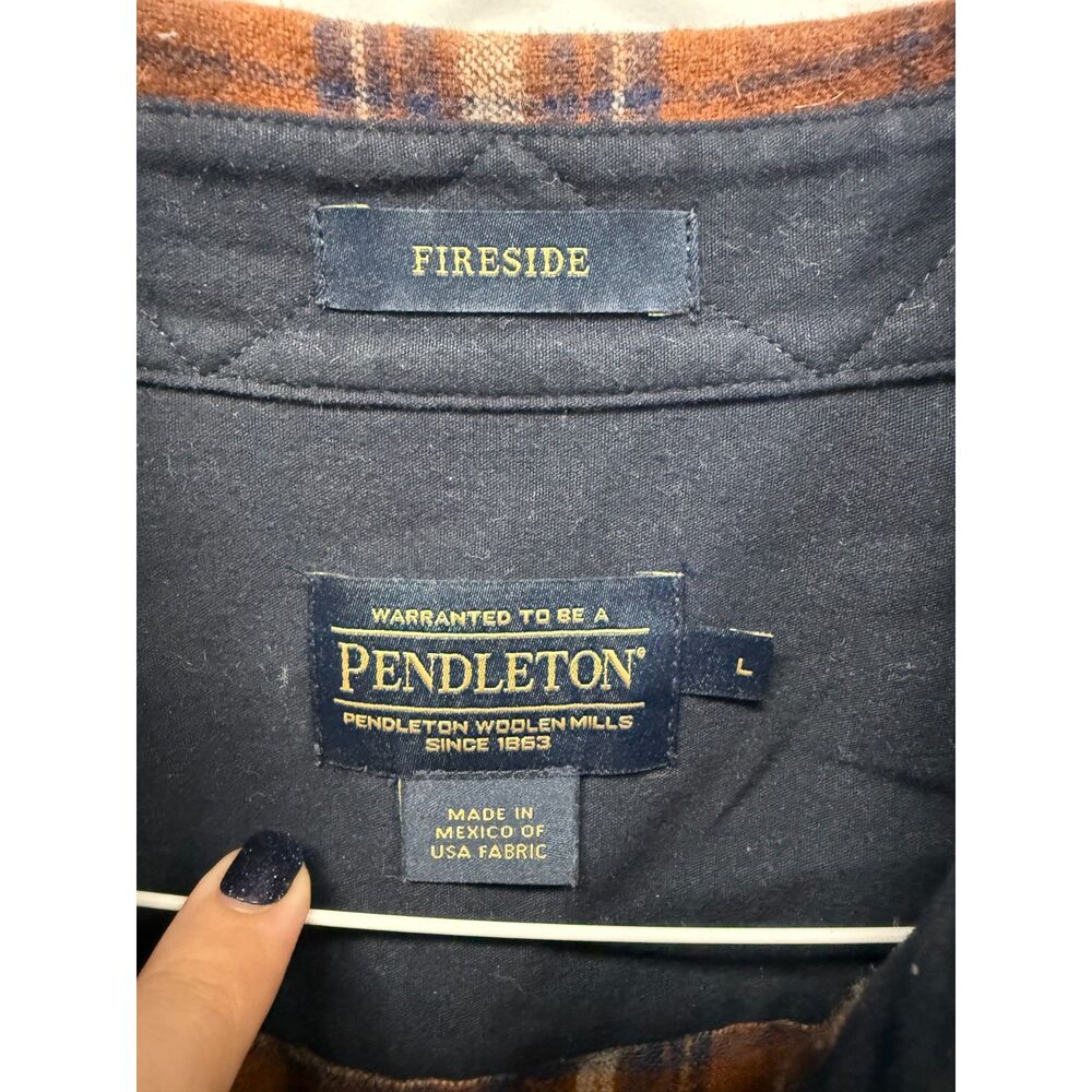 Pendleton Fireside Flannel Shirt Mens L Brown Plaid 100% Virgin Wool Button Up - Picture 3 of 5